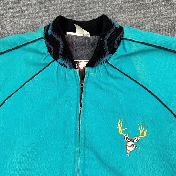 Vtg Walls Mountain Jacket Med Blue Canvas Fleece Blanket Lined Aztec Bomber USA - Picture 5 of 12